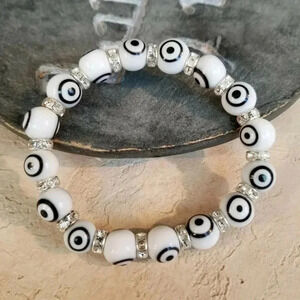 Evil Eye Turkish Stretch Bracelet White Black